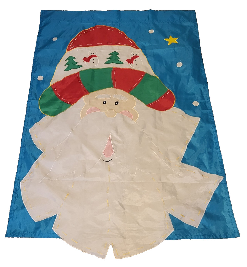 Vintage Christmas Santa Nylon Flag Banner Outdoor Hanging Decoration 43" x 28"